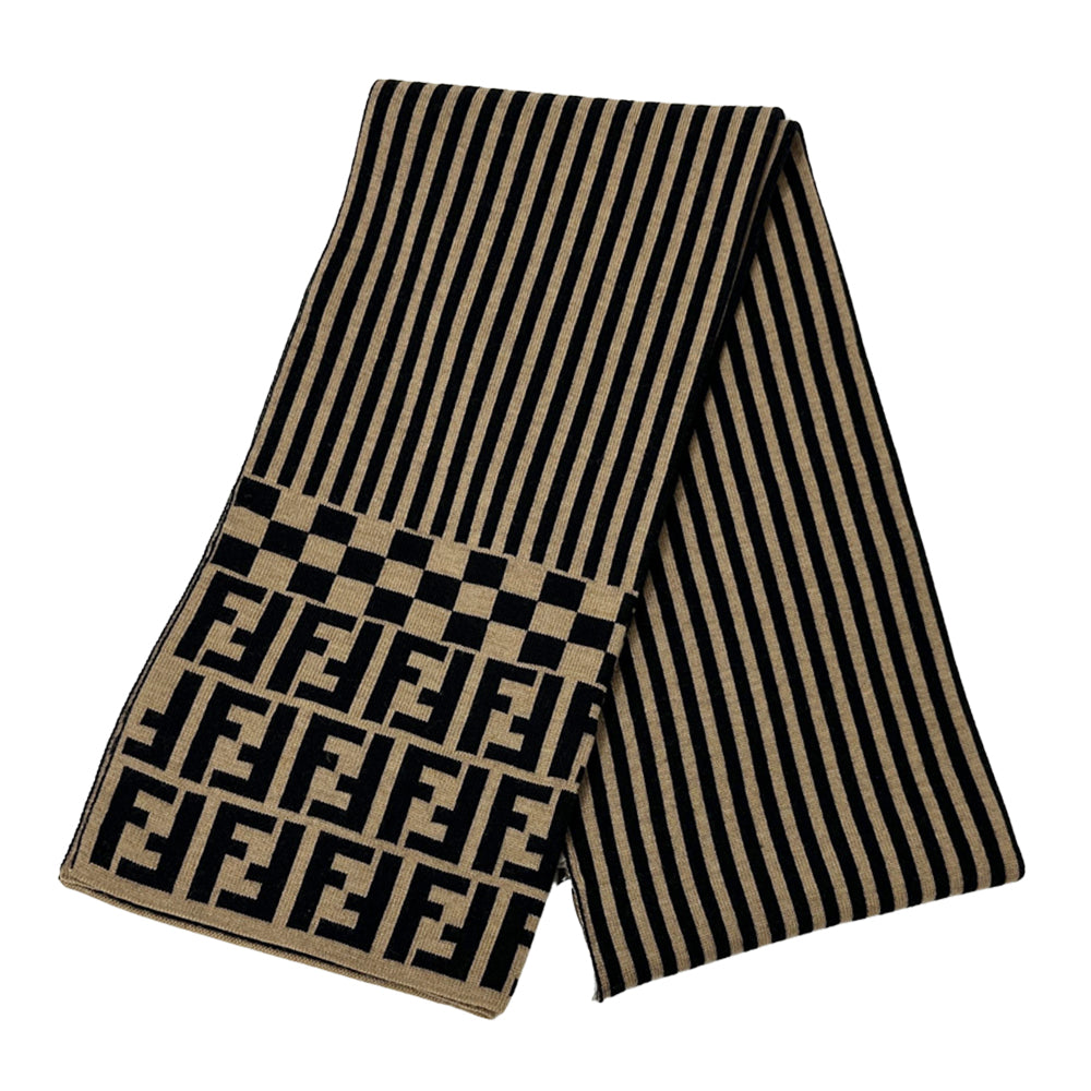 FENDI フェンディ マフラー・ストール ズッカ ブラウン ブラック ウール レディース メンズ 【中古】