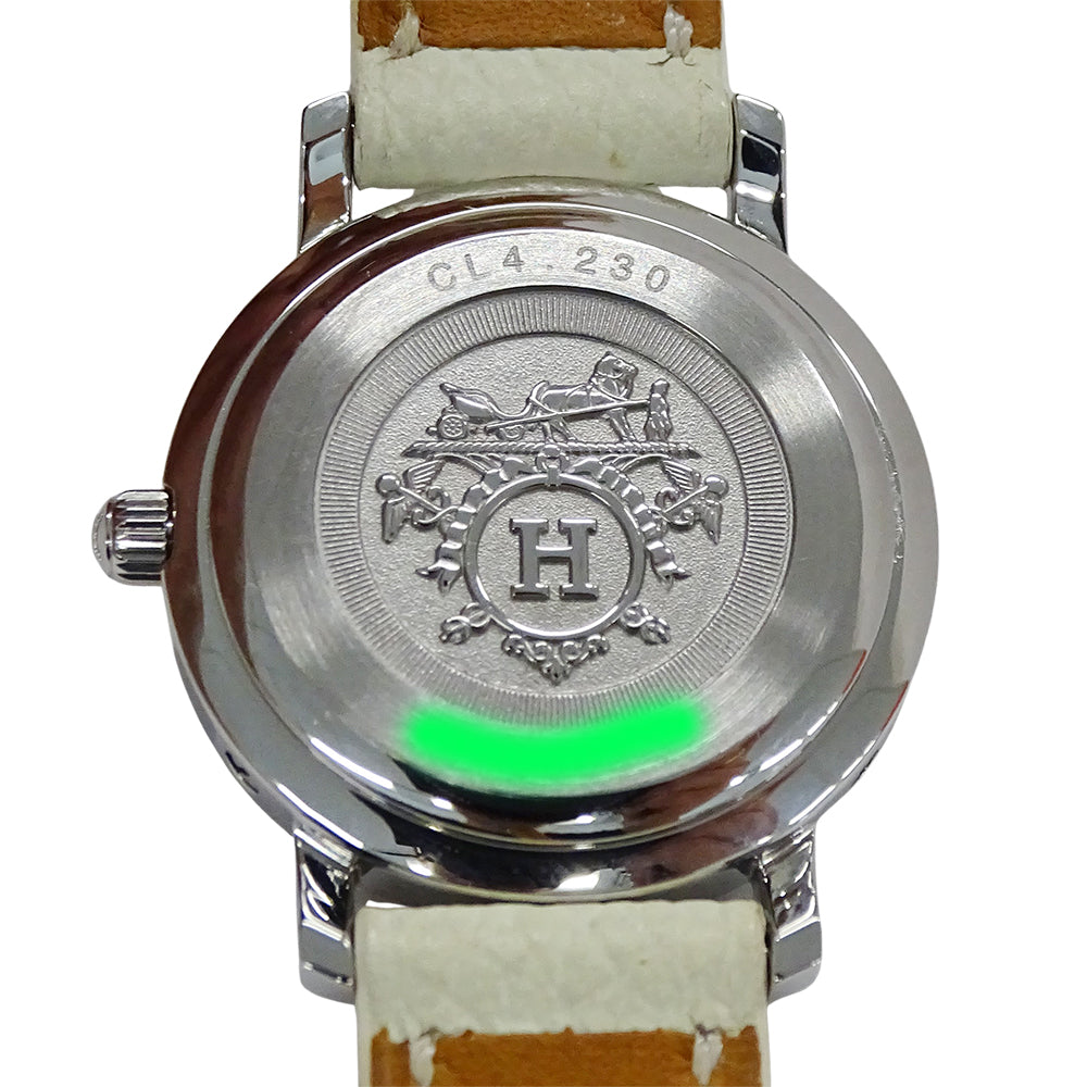 HERMES エルメス クリッパー ナクレ CL4.230 レディース 腕時計 クオーツ QZ ステンレス SS ダイヤモンド レザー 磨き済み 【中古】