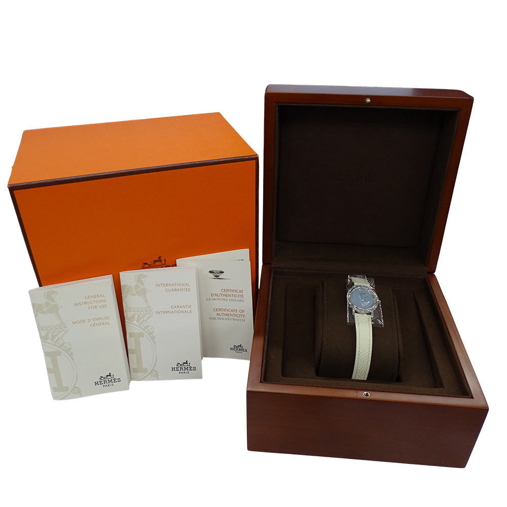 HERMES エルメス クリッパー ナクレ CL4.230 レディース 腕時計 クオーツ QZ ステンレス SS ダイヤモンド レザー 磨き済み 【中古】