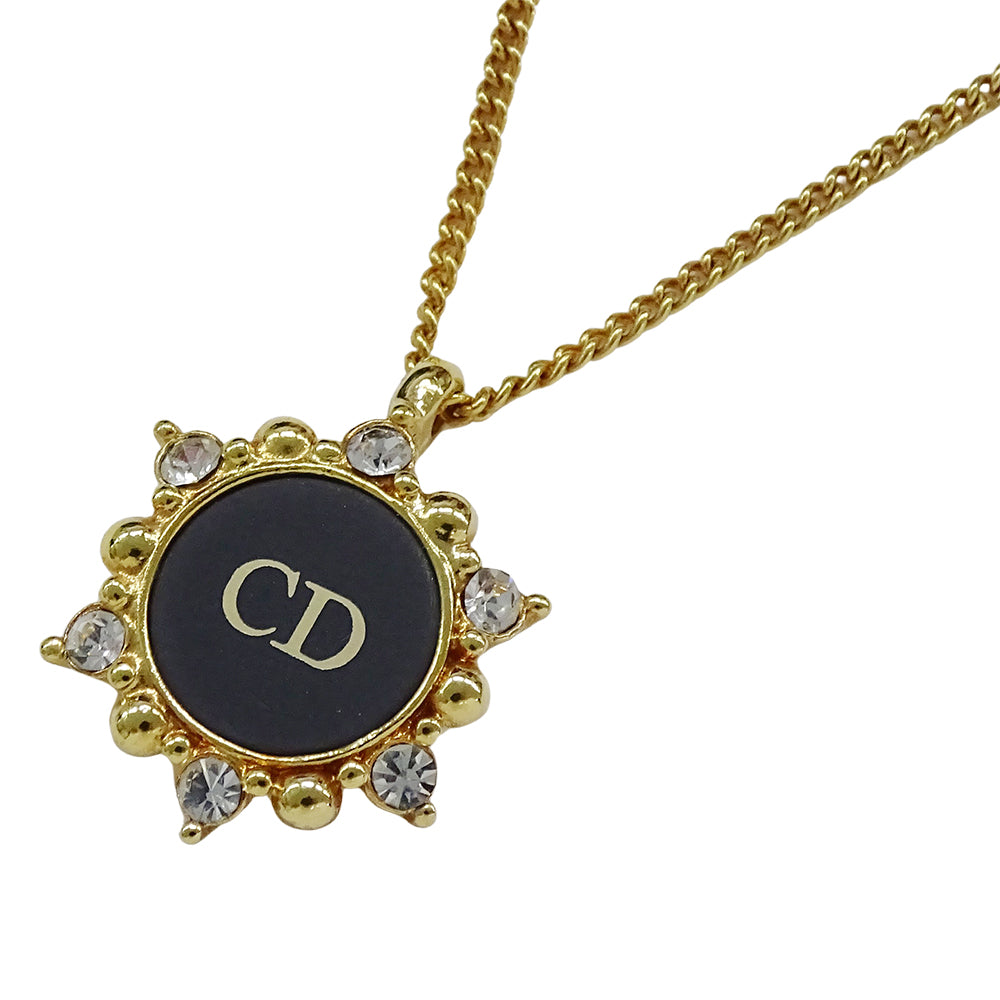 Dior ディオール ネックレス ラインストーン ゴールド ブラック レディース 【中古】