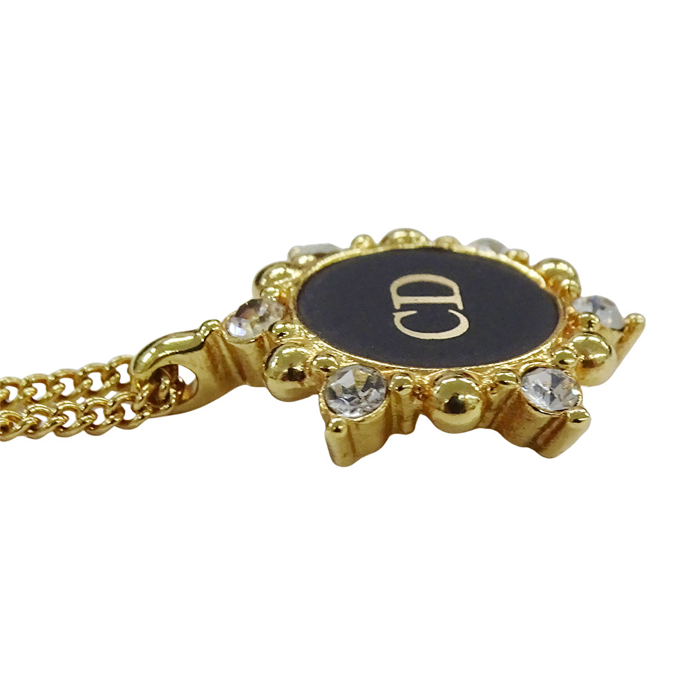 Dior ディオール ネックレス ラインストーン ゴールド ブラック レディース 【中古】