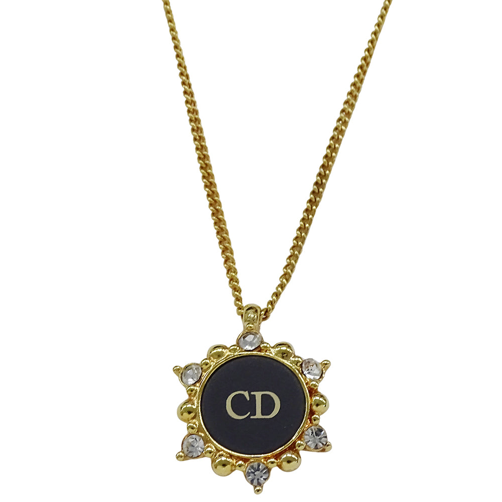 Dior ディオール ネックレス ラインストーン ゴールド ブラック レディース 【中古】