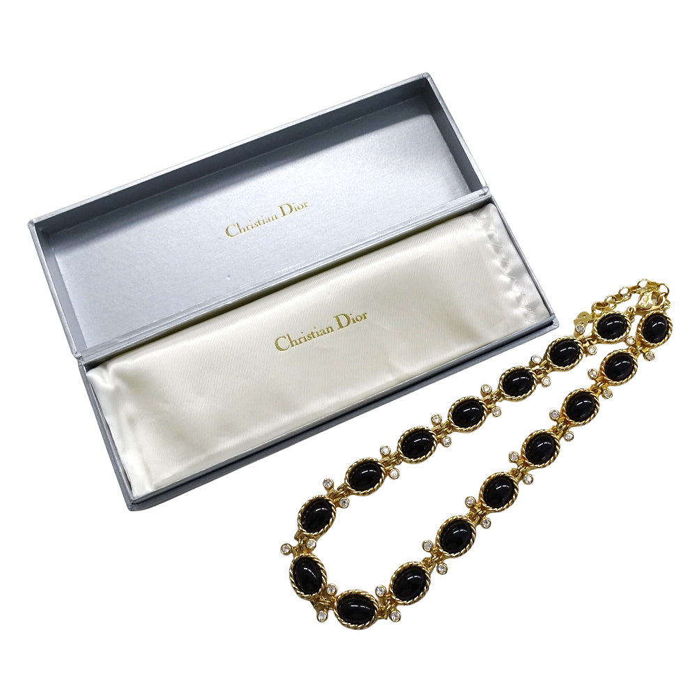 Dior ディオール ネックレス メタル ゴールド ブラック レディース 【中古】