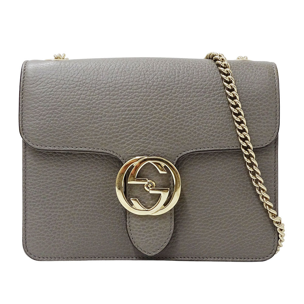 GUCCI グッチ ショルダーバッグ インターロッキングG グレー 510304 レザー レディース 【中古】