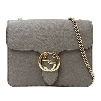 GUCCI グッチ ショルダーバッグ インターロッキングG グレー 510304 レザー レディース 【中古】