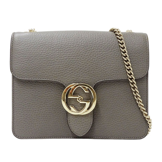 GUCCI グッチ ショルダーバッグ インターロッキングG グレー 510304 レザー レディース 【中古】