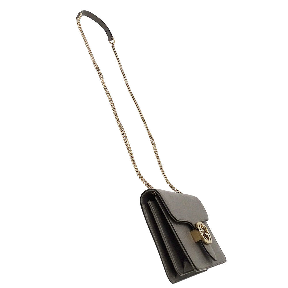 GUCCI グッチ ショルダーバッグ インターロッキングG グレー 510304 レザー レディース 【中古】