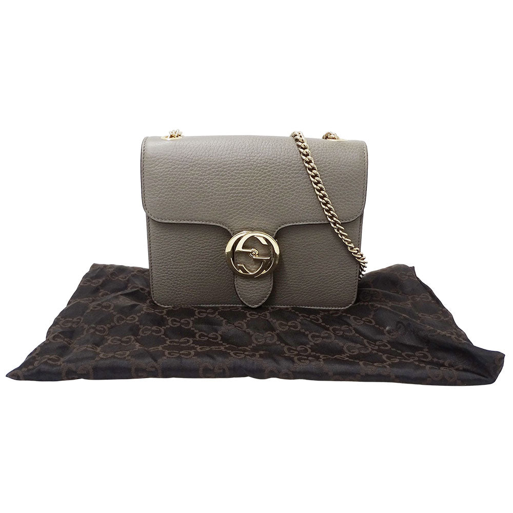 GUCCI グッチ ショルダーバッグ インターロッキングG グレー 510304 レザー レディース 【中古】