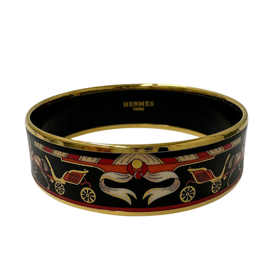 HERMES エルメス エマイユGM バングル GP ブラック ゴールド レディース 【中古】