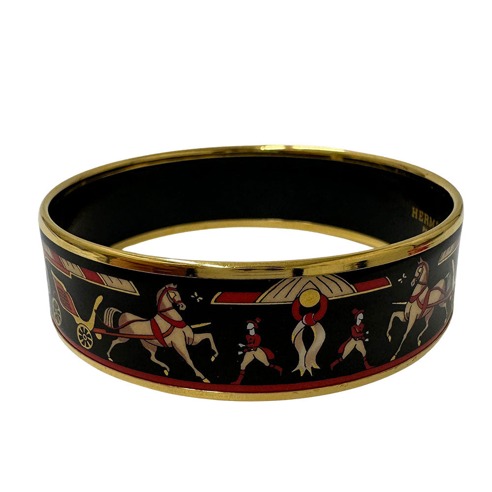 HERMES エルメス エマイユGM バングル GP ブラック ゴールド レディース 【中古】