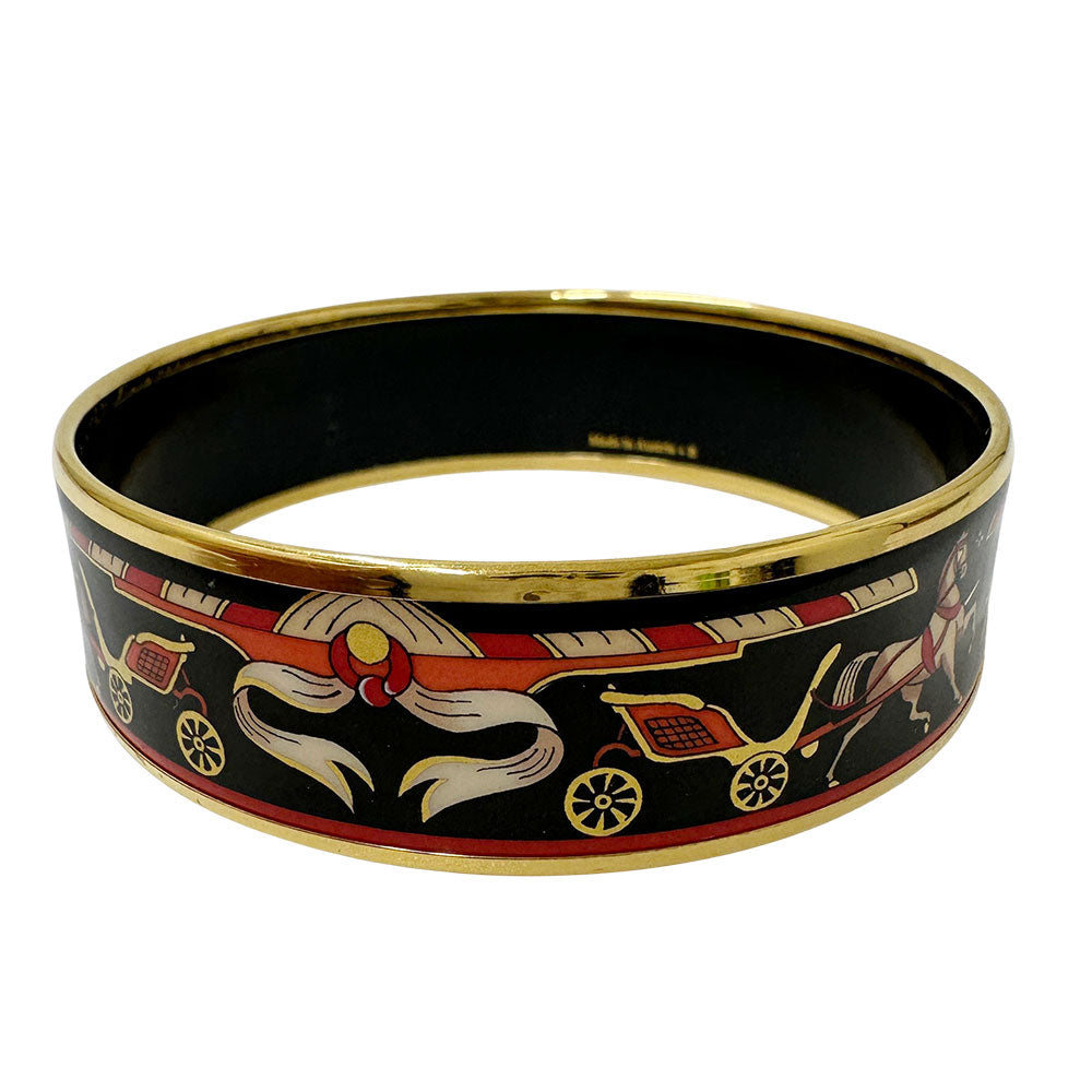 HERMES エルメス エマイユGM バングル GP ブラック ゴールド レディース 【中古】