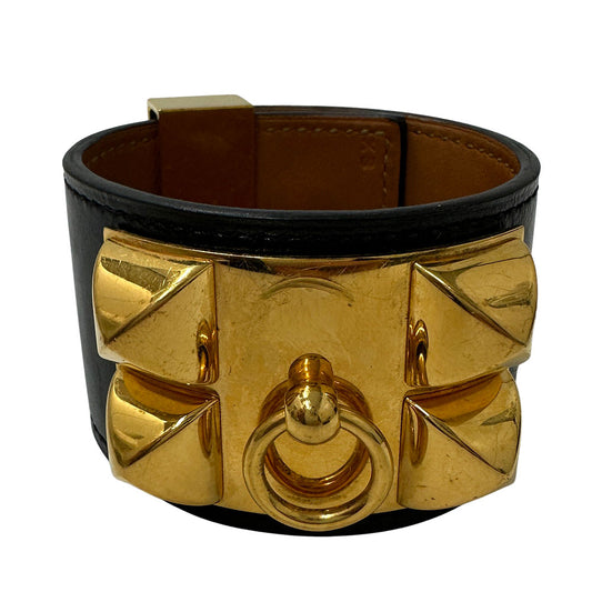 HERMES エルメス バングル コリエド シアン カーフ ブラック ゴールド金具 XS レディース 【中古】