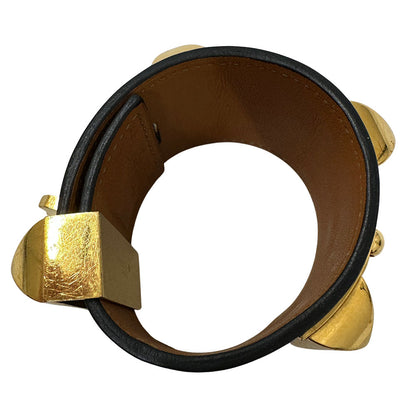 HERMES エルメス バングル コリエド シアン カーフ ブラック ゴールド金具 XS レディース 【中古】