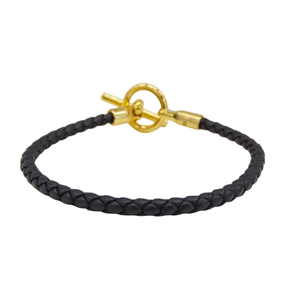 HERMES エルメス レザーブレスレット グレナン ブレスレット レザー ブラック ゴールド金具 16.5cm レディース 【中古】
