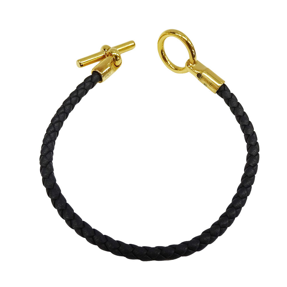 HERMES エルメス レザーブレスレット グレナン ブレスレット レザー ブラック ゴールド金具 16.5cm レディース 【中古】