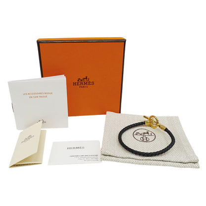 HERMES エルメス レザーブレスレット グレナン ブレスレット レザー ブラック ゴールド金具 16.5cm レディース 【中古】