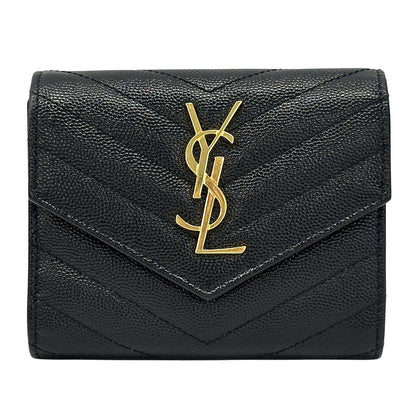 SAINT LAURENT サンローラン 三つ折り財布 ブラック ゴールド金具 403943 レザー レディース 【中古】