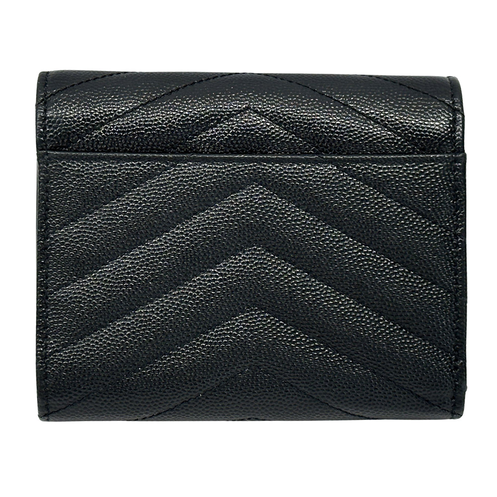 SAINT LAURENT サンローラン 三つ折り財布 ブラック ゴールド金具 403943 レザー レディース 【中古】