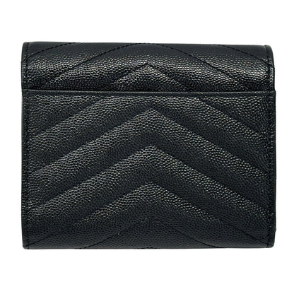 SAINT LAURENT サンローラン 三つ折り財布 ブラック ゴールド金具 403943 レザー レディース 【中古】