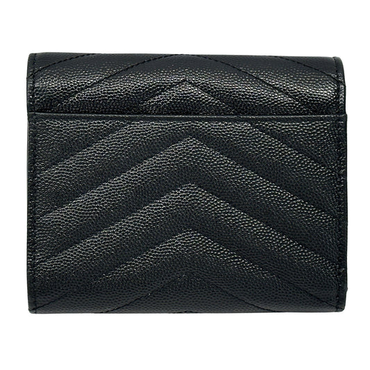 SAINT LAURENT サンローラン 三つ折り財布 ブラック ゴールド金具 403943 レザー レディース 【中古】