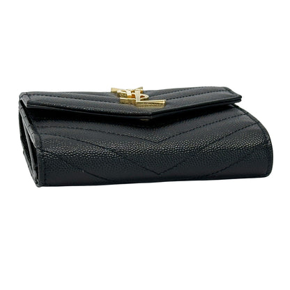SAINT LAURENT サンローラン 三つ折り財布 ブラック ゴールド金具 403943 レザー レディース 【中古】
