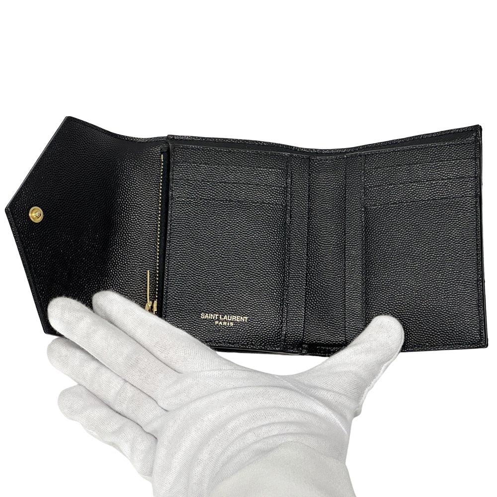 SAINT LAURENT サンローラン 三つ折り財布 ブラック ゴールド金具 403943 レザー レディース 【中古】