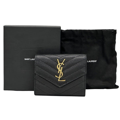 SAINT LAURENT サンローラン 三つ折り財布 ブラック ゴールド金具 403943 レザー レディース 【中古】