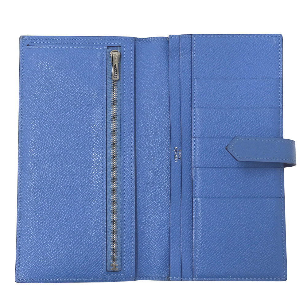 HERMES エルメス ベアン 長財布 ブルー ヴォーエプソン レディース 【中古】