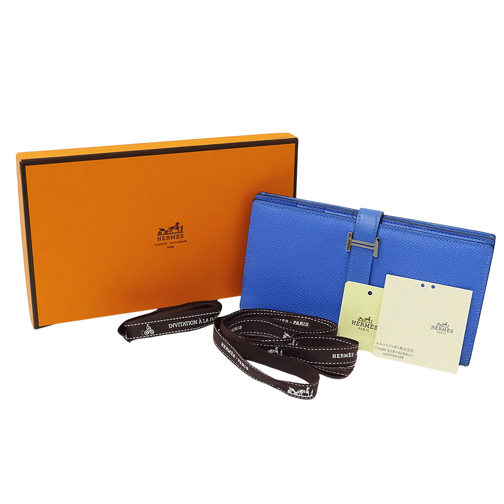 HERMES エルメス ベアン 長財布 ブルー ヴォーエプソン レディース 【中古】