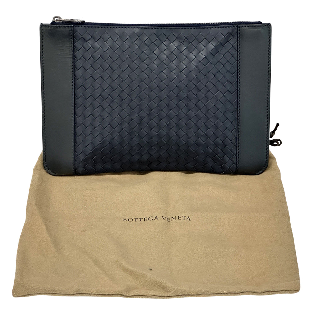 BOTTEGAVENETA ボッテガ・ヴェネタ クラッチ・セカンドバッグ イントレチャート ネイビー レザー メンズ 【中古】