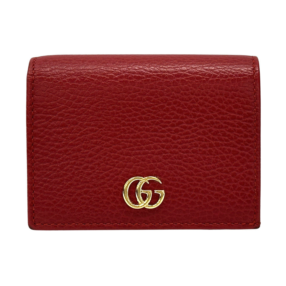 GUCCI グッチ ダブルG ミニウォレット 二つ折り財布 プチマーモント レッド 456126 レザー レディース メンズ 【中古】