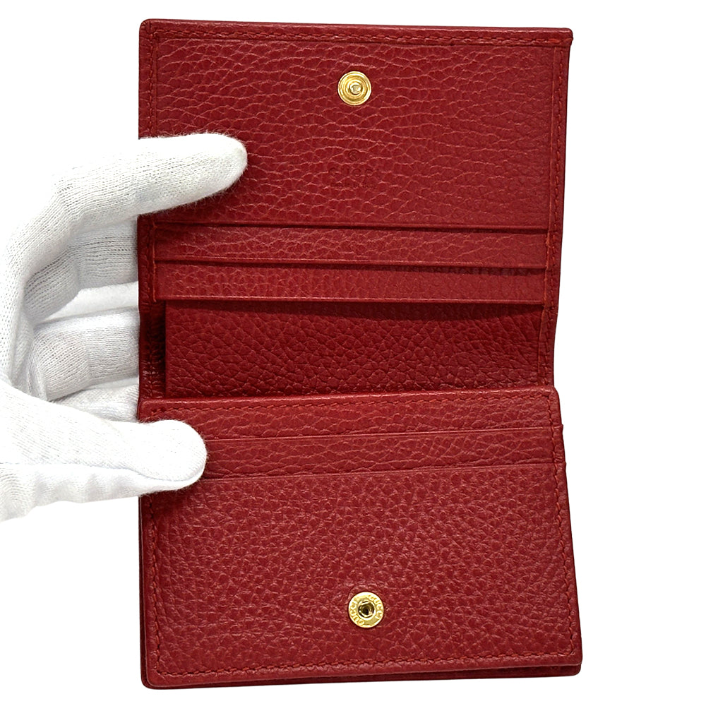 GUCCI グッチ ダブルG ミニウォレット 二つ折り財布 プチマーモント レッド 456126 レザー レディース メンズ 【中古】