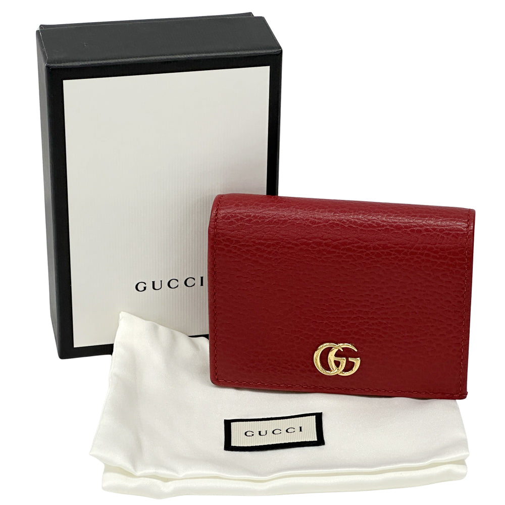 GUCCI グッチ ダブルG ミニウォレット 二つ折り財布 プチマーモント レッド 456126 レザー レディース メンズ 【中古】