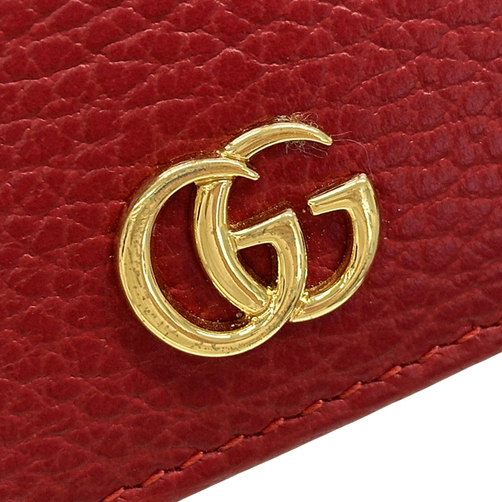 GUCCI グッチ ダブルG ミニウォレット 二つ折り財布 プチマーモント レッド 456126 レザー レディース メンズ 【中古】