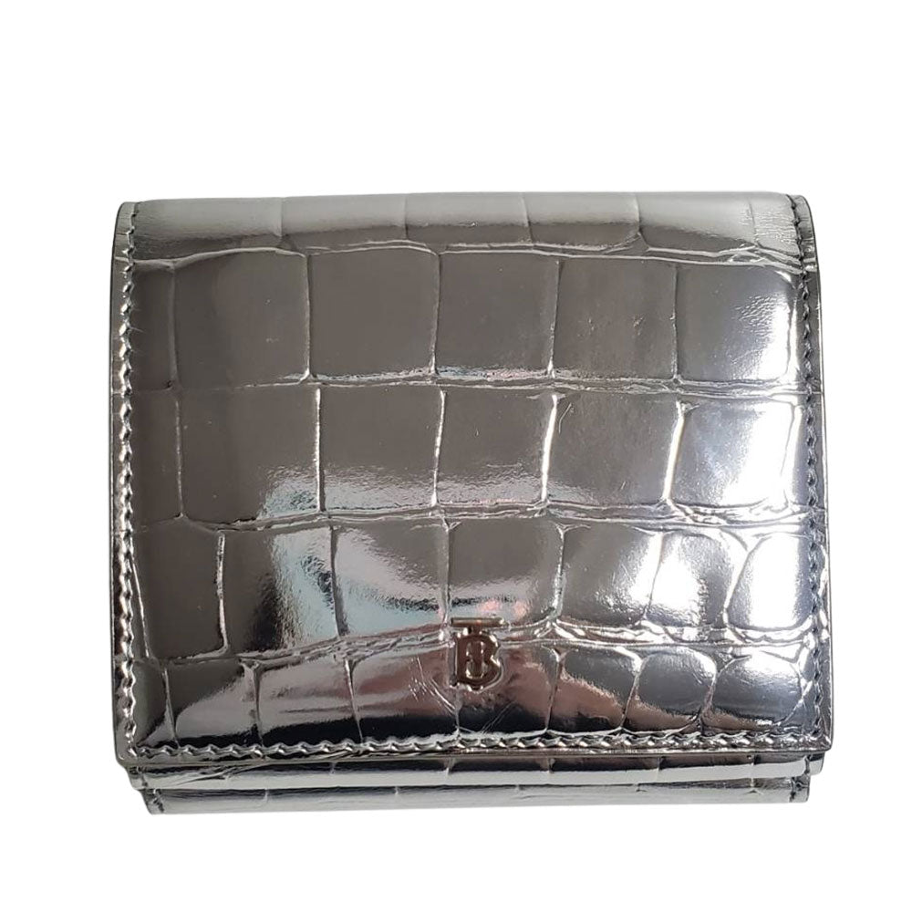 BURBERRY バーバリー 二つ折り財布 シルバー レザー レディース 【中古】