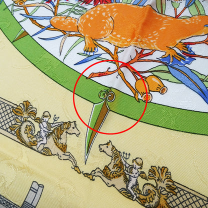 HERMES エルメス LE GEOGRAPHE 地理学者 スカーフ カレ90 イエロー シルク レディース 【中古】
