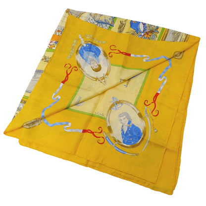 HERMES エルメス LE GEOGRAPHE 地理学者 スカーフ カレ90 イエロー シルク レディース 【中古】