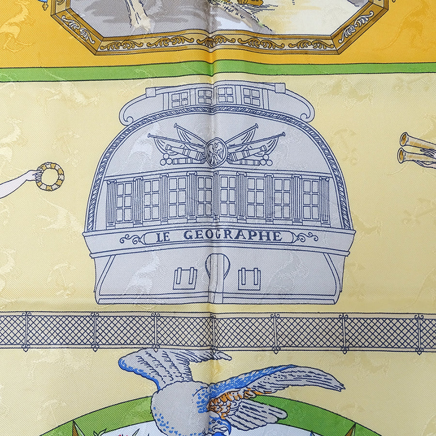 HERMES エルメス LE GEOGRAPHE 地理学者 スカーフ カレ90 イエロー シルク レディース 【中古】