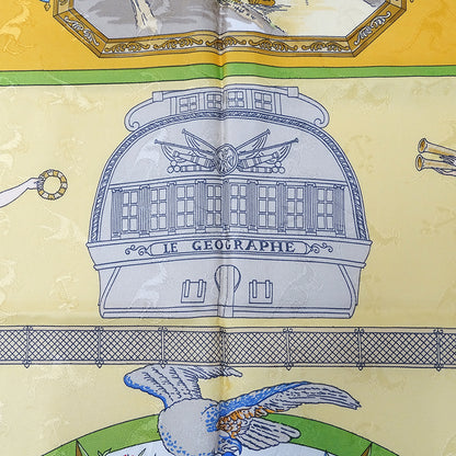 HERMES エルメス LE GEOGRAPHE 地理学者 スカーフ カレ90 イエロー シルク レディース 【中古】