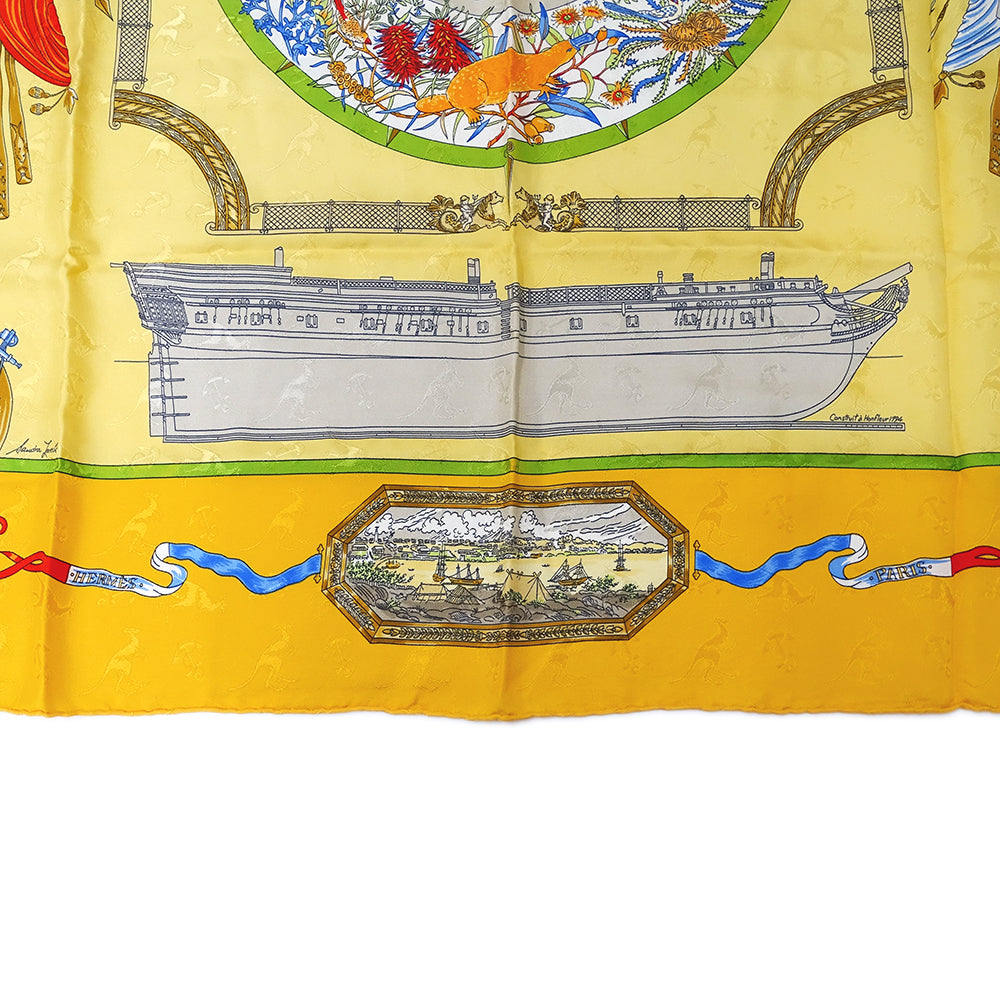 HERMES エルメス LE GEOGRAPHE 地理学者 スカーフ カレ90 イエロー シルク レディース 【中古】