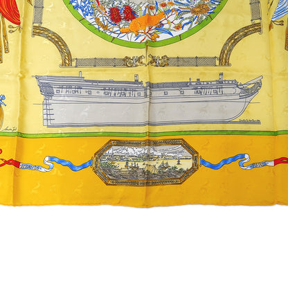 HERMES エルメス LE GEOGRAPHE 地理学者 スカーフ カレ90 イエロー シルク レディース 【中古】