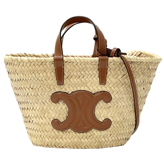 CELINE セリーヌ クラシック パニエ 2wayバッグ ティーン トリオンフ タン ラフィア レディース 【中古】