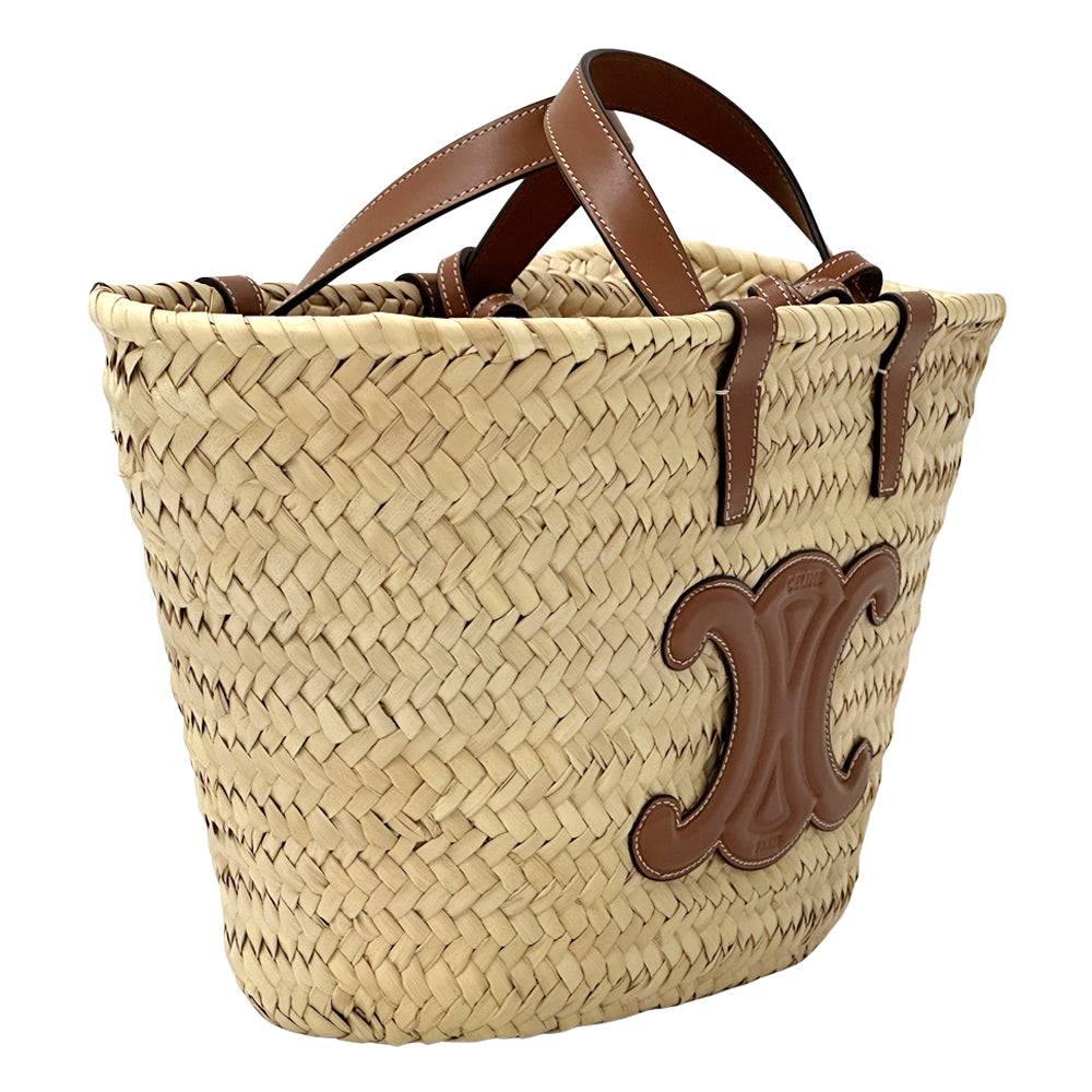 CELINE セリーヌ クラシック パニエ 2wayバッグ ティーン トリオンフ タン ラフィア レディース 【中古】