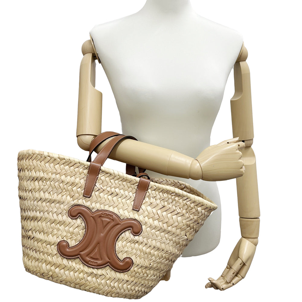 CELINE セリーヌ クラシック パニエ 2wayバッグ ティーン トリオンフ タン ラフィア レディース 【中古】