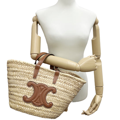 CELINE セリーヌ クラシック パニエ 2wayバッグ ティーン トリオンフ タン ラフィア レディース 【中古】