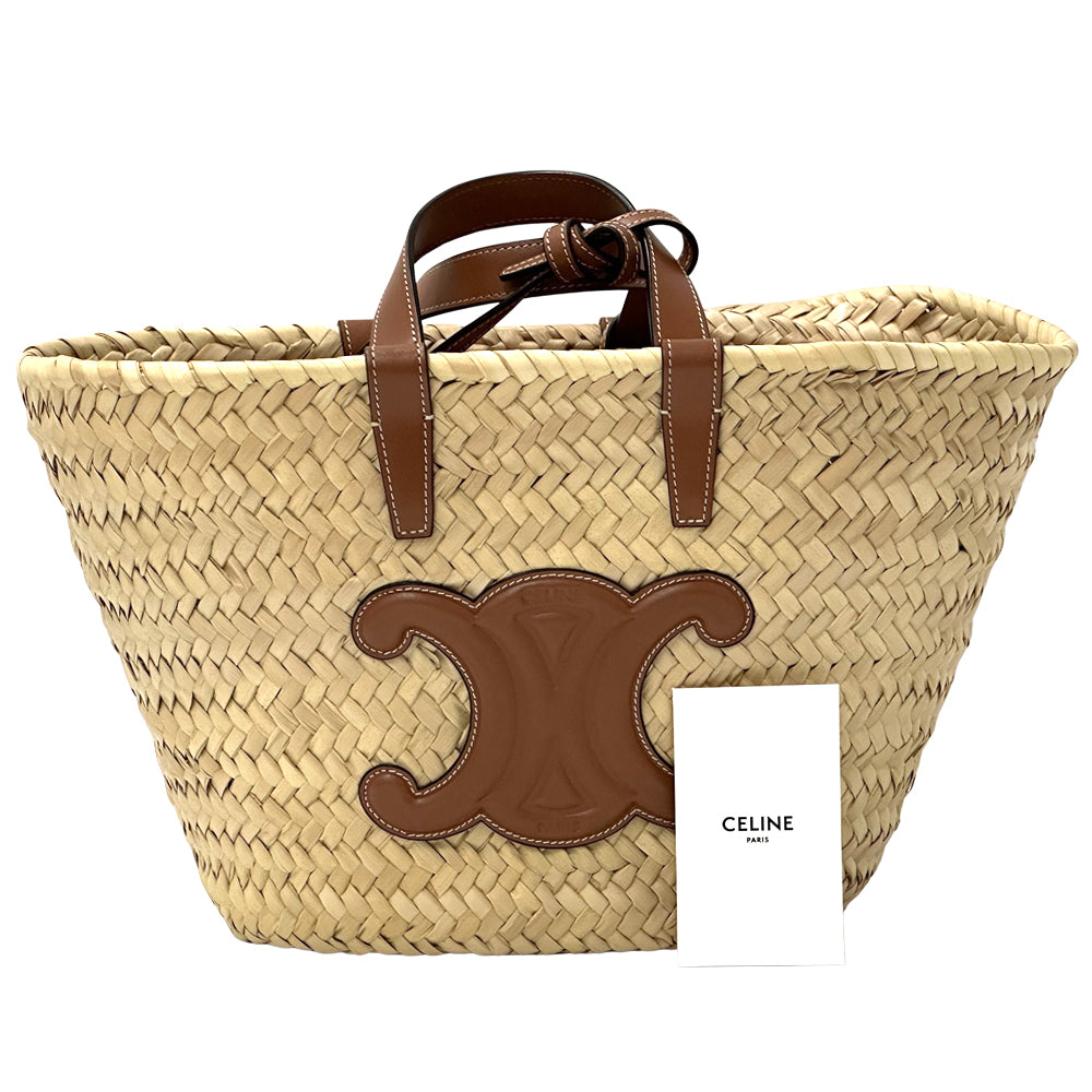 CELINE セリーヌ クラシック パニエ 2wayバッグ ティーン トリオンフ タン ラフィア レディース 【中古】