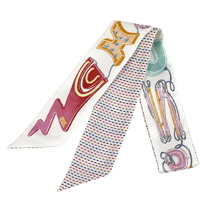 HERMES エルメス ツイリー Chevaloscope neon シュヴァロスコープ・ネオン スカーフ ホワイト マルチカラー シルク レディース 【中古】