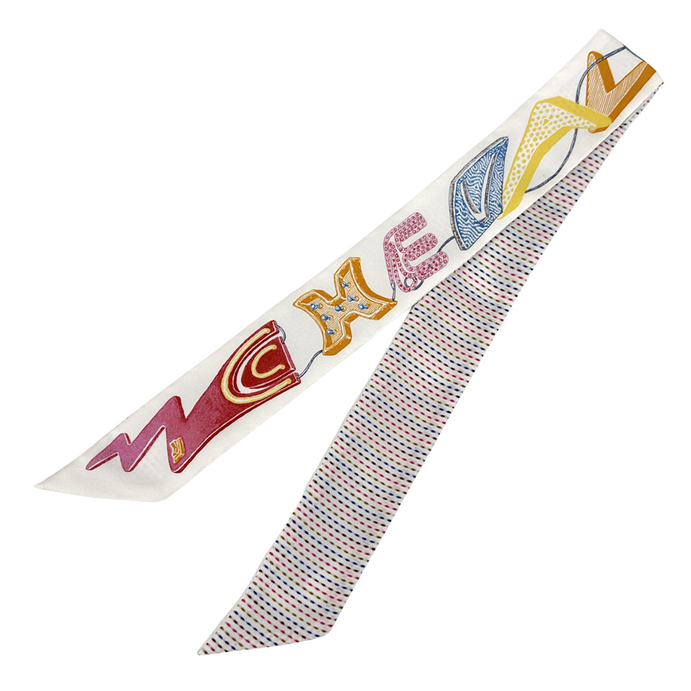 HERMES エルメス ツイリー Chevaloscope neon シュヴァロスコープ・ネオン スカーフ ホワイト マルチカラー シルク レディース 【中古】