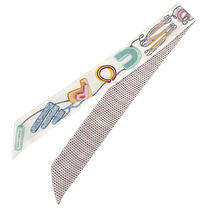 HERMES エルメス ツイリー Chevaloscope neon シュヴァロスコープ・ネオン スカーフ ホワイト マルチカラー シルク レディース 【中古】