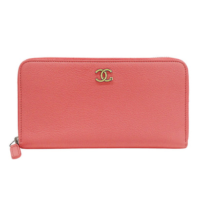 CHANEL シャネル 長財布 ラッキークローバー サーモンピンク レザー レディース 【中古】